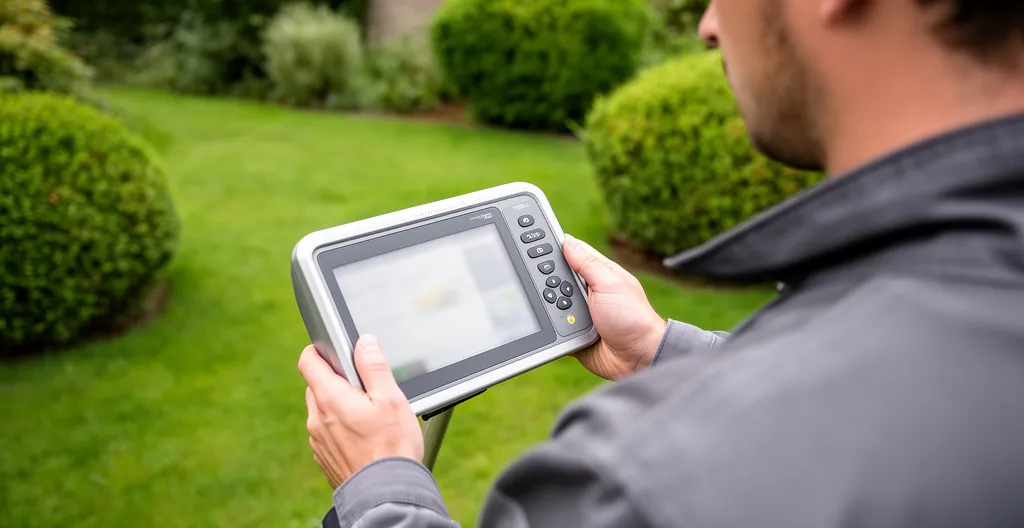 Écran d'un appareil géoradar affichant les résultats d'un scan du sol