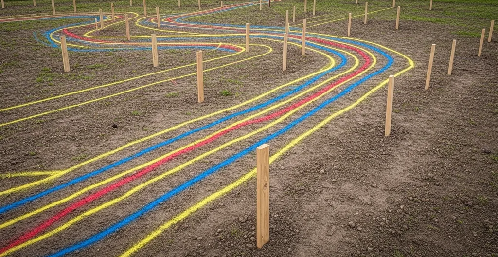 Marquage au sol coloré indiquant le tracé des réseaux détectés